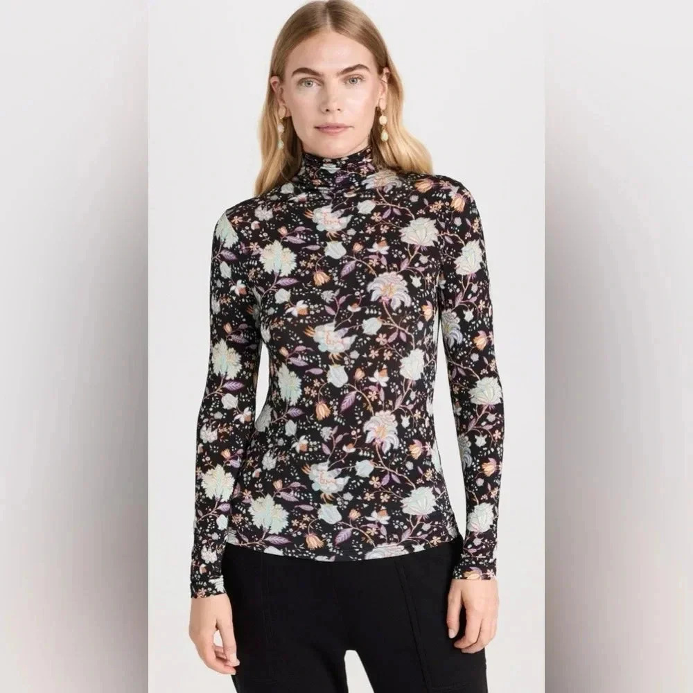 Ulla Johnson Aurelia Turtleneck Nuit Size XL Floral Slinky Jersey Layering